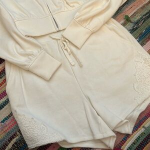Express Cream Cropped Hoodie and Shorts Set